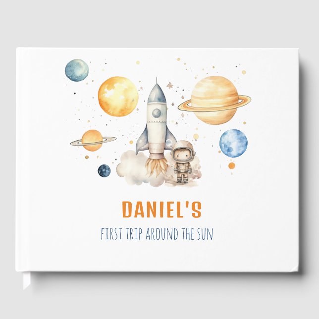 First Trip Around The Sun Boy Birthday Guest Book (Front)
