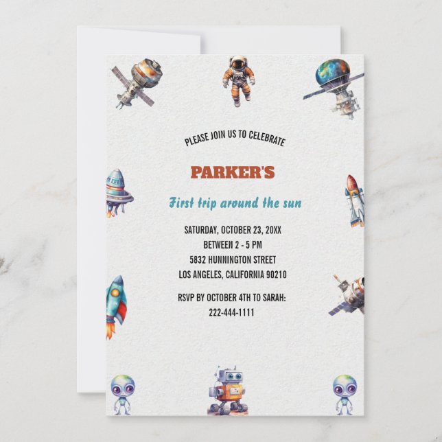 First Trip Around The Sun Boy Birthday  Invitation (Front)