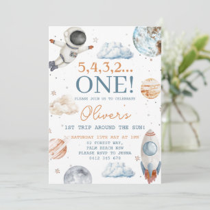 First Trip Around the Sun Boy Space 1st Birthday Invitation