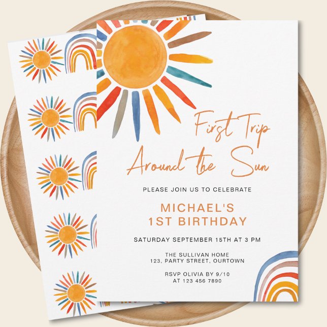 First Trip Around The Sun Boy's 1st Birthday Invitation (Creator Uploaded)