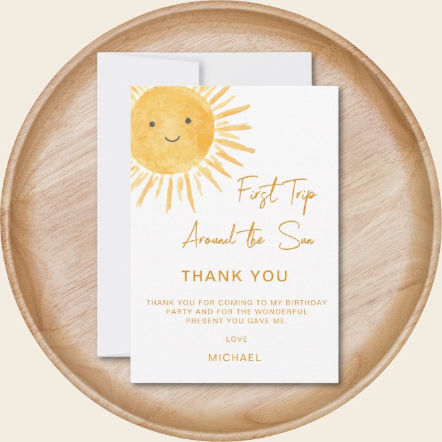 First Trip Around The Sun Boy's 1st Birthday Thank You Card (Creator Uploaded)