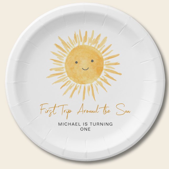 First Trip Around The Sun Boy's Birthday Party Paper Plates (Creator Uploaded)