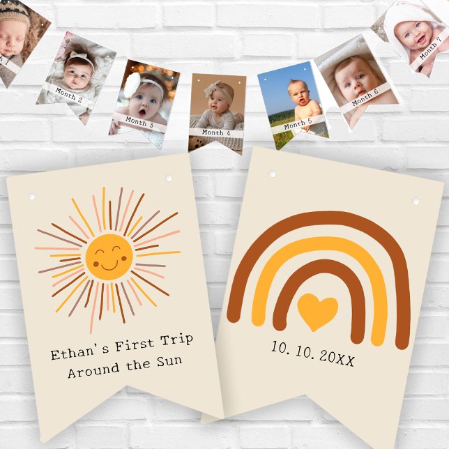 First Trip Around The Sun Custom 1st Birthday Boho Bunting Flags (Creator Uploaded)