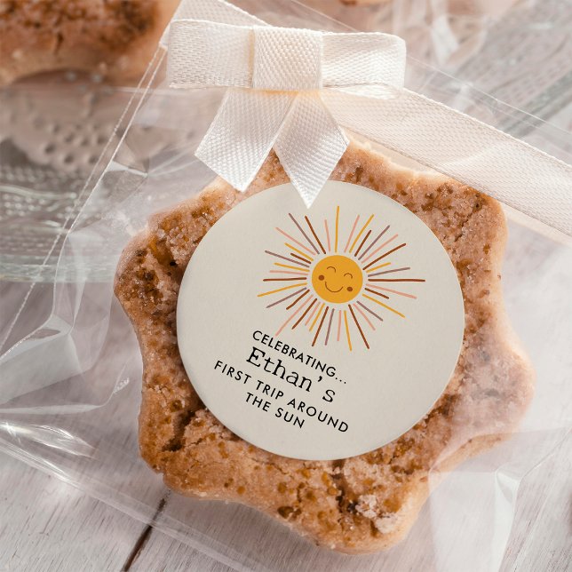 First Trip Around The Sun Custom 1st Birthday Boho Classic Round Sticker (Creator Uploaded)