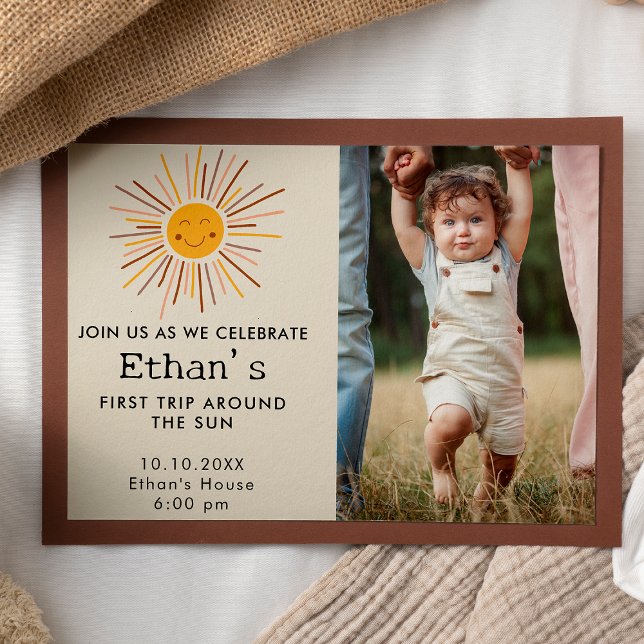 First Trip Around The Sun Custom 1st Birthday Boho Invitation (Creator Uploaded)