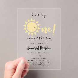 First Trip Around The Sun Cute 1st Birthday Acrylic Invitations