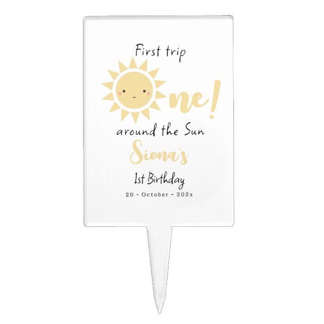 First Trip Around The Sun Cute 1st Birthday Cake Topper (Front)