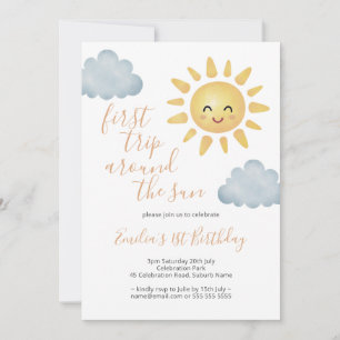 First Trip Around The Sun Cute 1st Birthday Invitation
