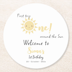 First Trip Around The Sun Cute 1st Birthday Round Paper Coaster