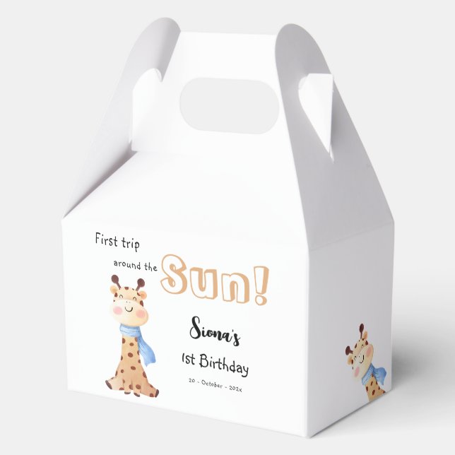 First Trip Around The Sun Cute Giraffe Birthday Favor Boxes (Back)