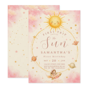 First Trip Around the Sun First Birthday Girl Invitation