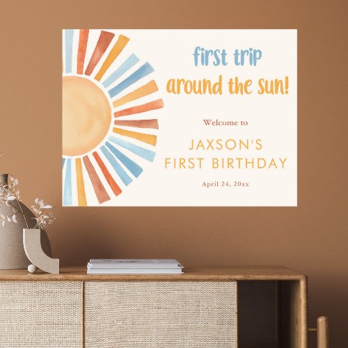 First trip around the sun first birthday party poster