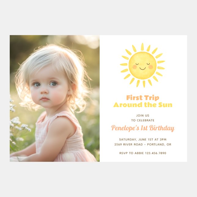 First Trip Around the Sun First Birthday Photo Invitation (Front)