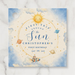 First Trip Around the Sun First Birthday Square Favor Tags