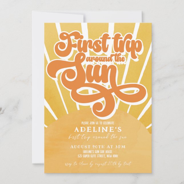 First Trip Around the Sun First Birthday Sunshine Invitation (Front)
