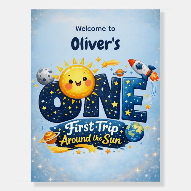 First Trip Around the Sun First Birthday Welcome Foam Board (Front)