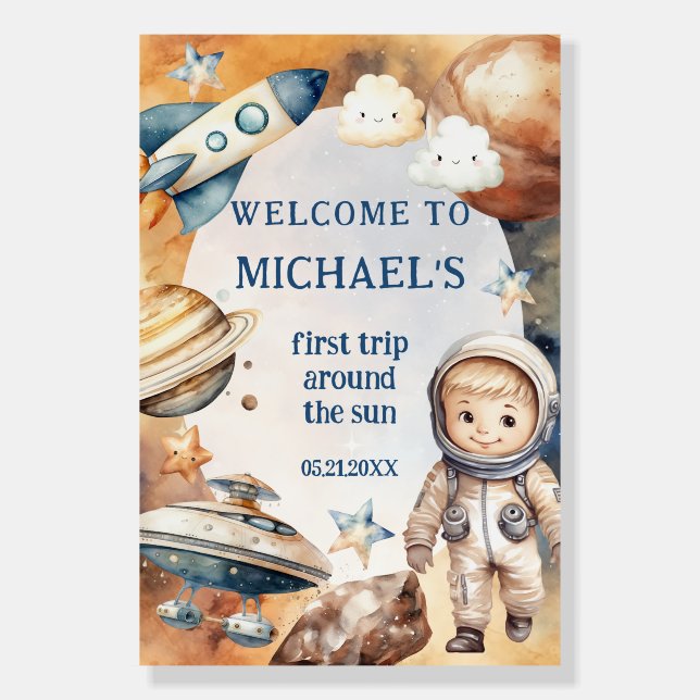 First Trip Around the Sun Galaxy Birthday Welcome  Foam Board (Front)