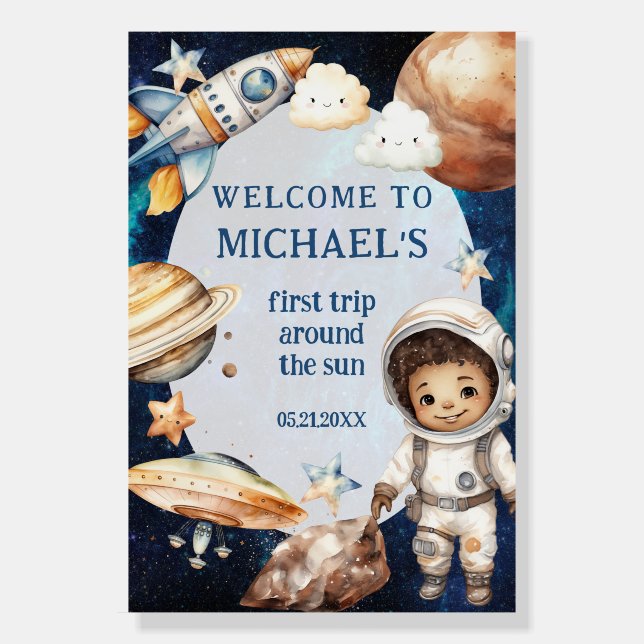 First Trip Around the Sun Galaxy Birthday Welcome  Foam Board (Front)