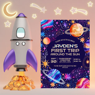 First Trip Around the Sun Galaxy Outer Space Invitation