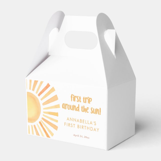 First trip around the sun gender neutral birthday favor boxes (Front Side)