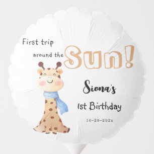 First Trip Around The Sun Giraffe 1st Birthday Balloon