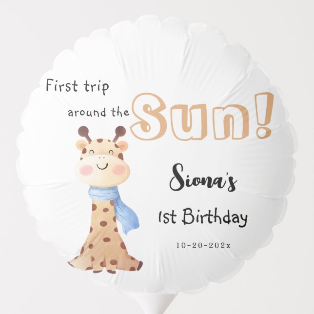 First Trip Around The Sun Giraffe 1st Birthday Balloon (Back)