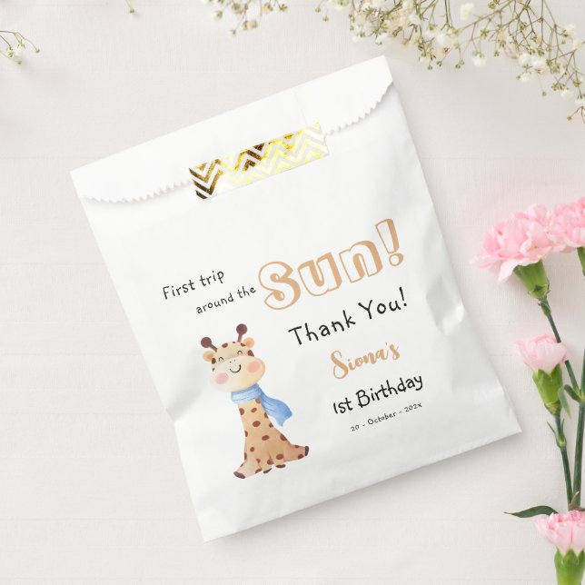 First Trip Around The Sun Giraffe 1st Birthday Favor Bag (Sealed)