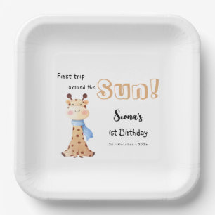 First Trip Around The Sun Giraffe 1st Birthday Paper Plates