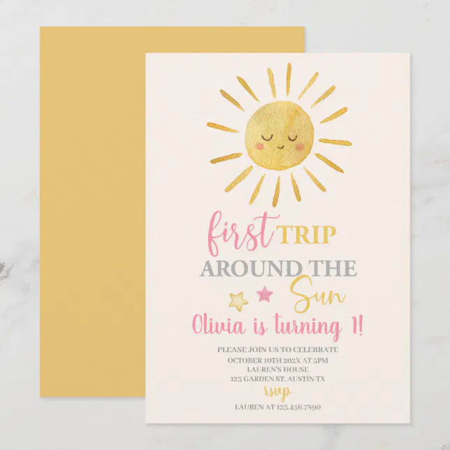First Trip Around The Sun Girl 1st Birthday Party Invitation | Zazzle