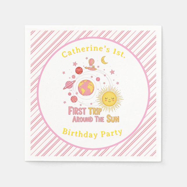 First Trip Around The Sun Girl 1st. Birthday Party Napkins (Front)