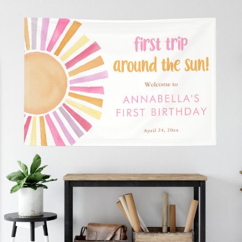 First trip around the sun girl 1st first birthday  banner