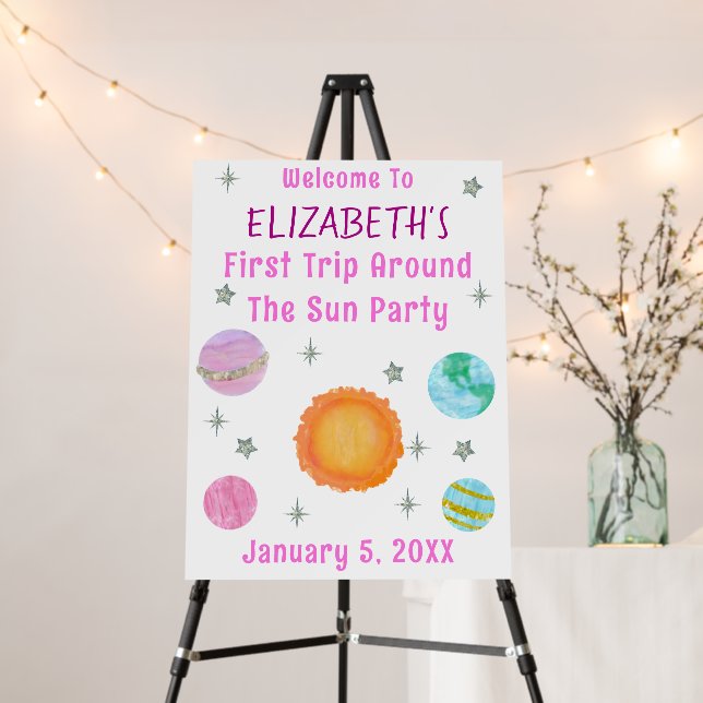 First Trip Around The Sun Girl Birthday Foam Board (In Situ (Stand))