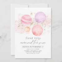 First Trip Around The Sun Girl Birthday Invitation
