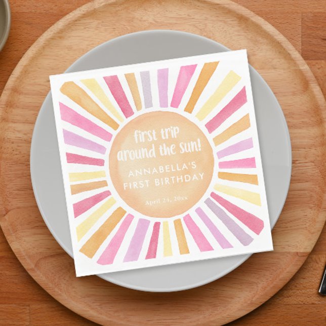 First trip around the sun girl first birthday  napkins (Creator Uploaded)