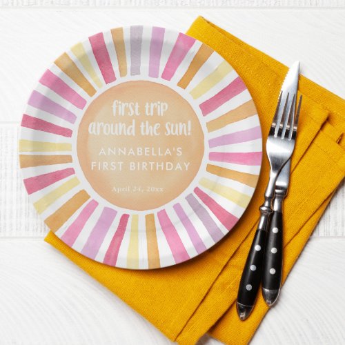 First trip around the sun girl first birthday  paper plates