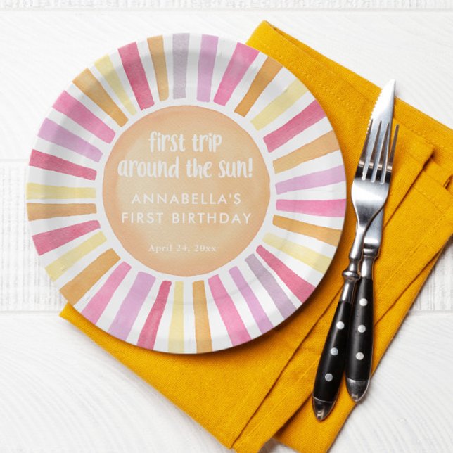 First trip around the sun girl first birthday  paper plates (Creator Uploaded)