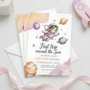 First Trip Around the Sun Girl Pink Birthday  Invitation