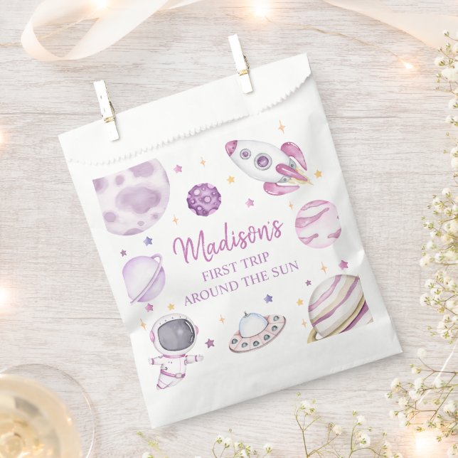 First Trip Around The Sun Girl Space 1st Birthday Favor Bag (Clipped)