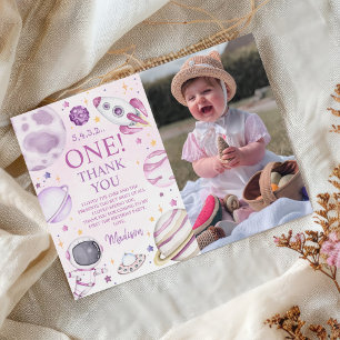 First Trip Around The Sun Girl Space 1st Birthday Thank You Card