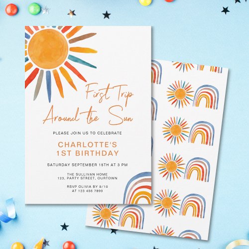 First Trip Around The Sun Girls 1st Birthday Invitation