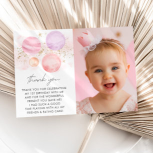 First Trip Around The Sun Girls 1st Birthday Photo Thank You Card