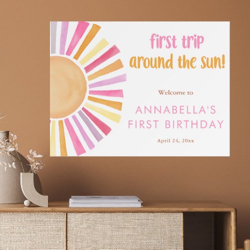 First trip around the sun girls 1st first birthday poster