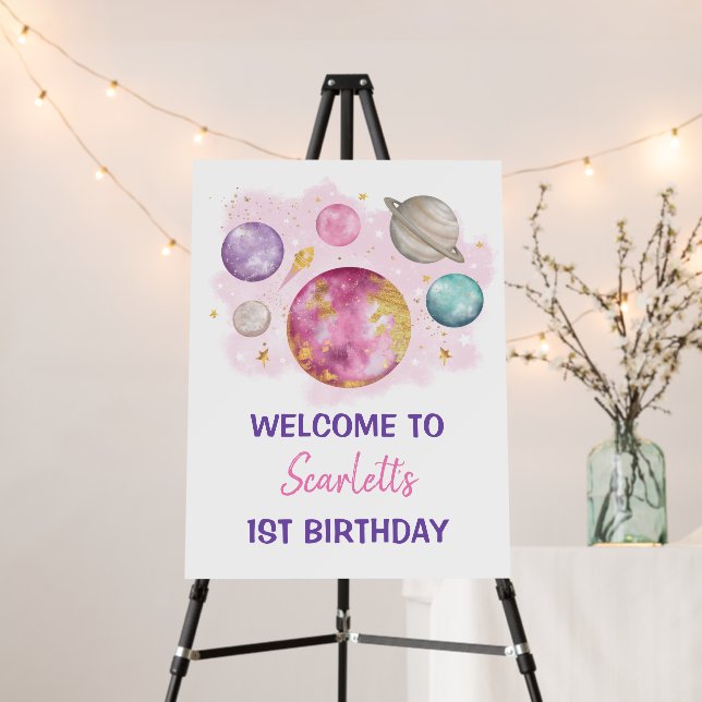 First Trip Around the Sun Girls Birthday Welcome Foam Board (In Situ (Stand))