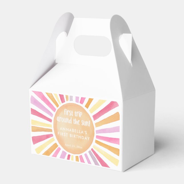 First trip around the sun Girls first birthday Favor Boxes (Front Side)
