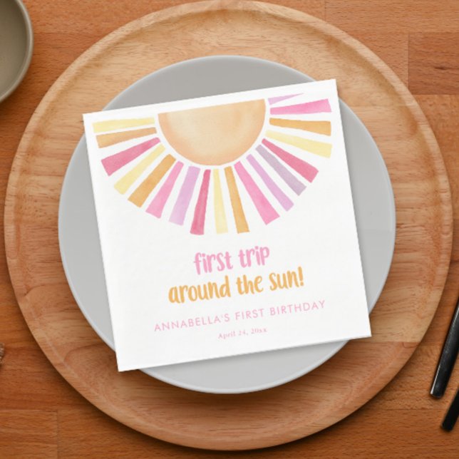 First trip around the sun girls first birthday napkins (Creator Uploaded)