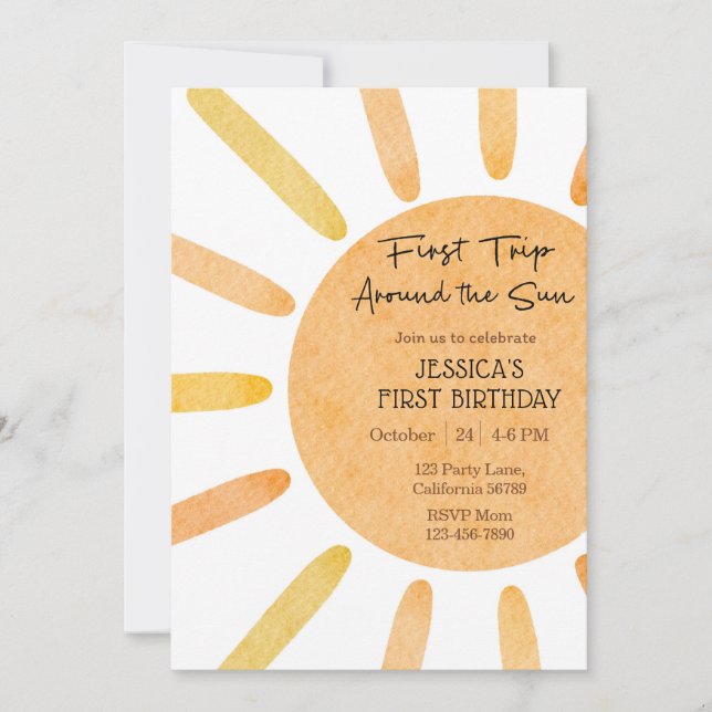 First Trip Around The Sun Invitation 1st birthday  (Front)