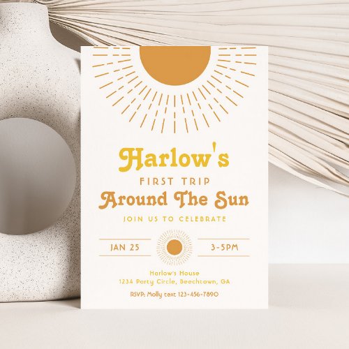 First Trip Around The Sun Invitation  Boho