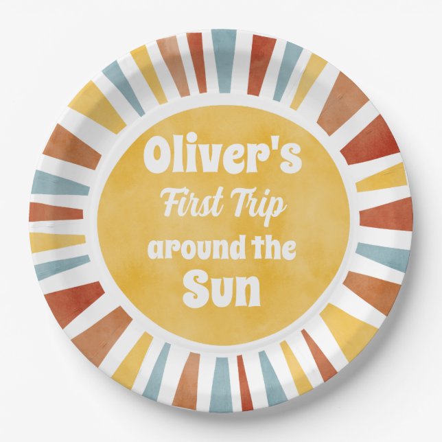 First Trip Around The Sun Invitation Paper Plates (Front)