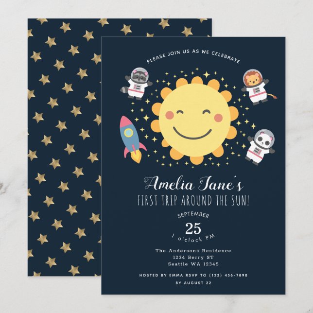 First Trip Around The Sun Kids 1st Birthday  Invit Invitation (Front/Back)