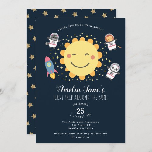 First Trip Around The Sun Kids 1st Birthday  Invit Invitation